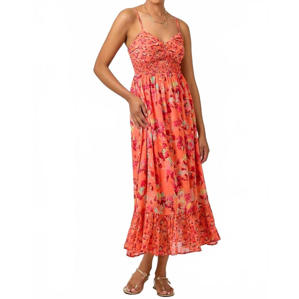 NEW MYSTREE twist adorn neckline smocked maxi dress in tomato red - Picture 4 of 6